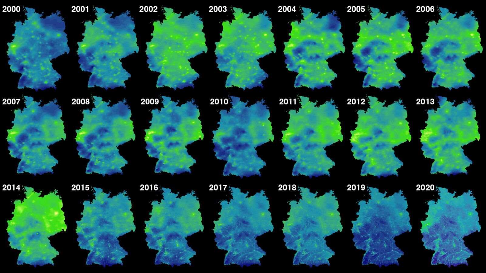 Data used in creation of the project. Heat maps of 21 years of air pollution in Germany from the year 2000 to 2020.